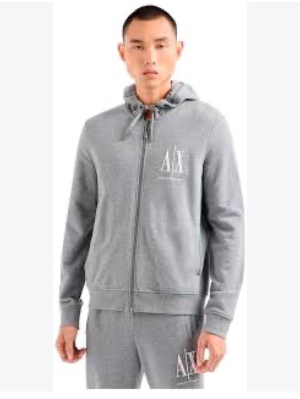 Armani Exchange Gray Zip-Up Hoodie with A|X Logo
